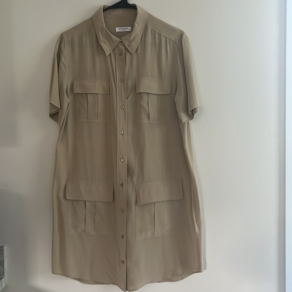 Equipment Remy Silk Button-Front Utility Shirt Dress Khaki Beige M - Picture 3 of 14